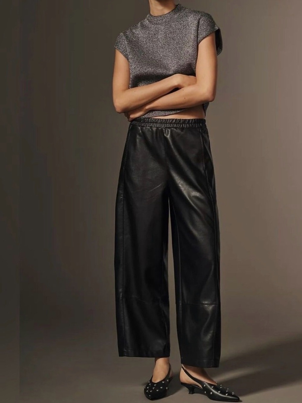 NWT PILCRO barrel-Leg Faux Leather Pants - Black